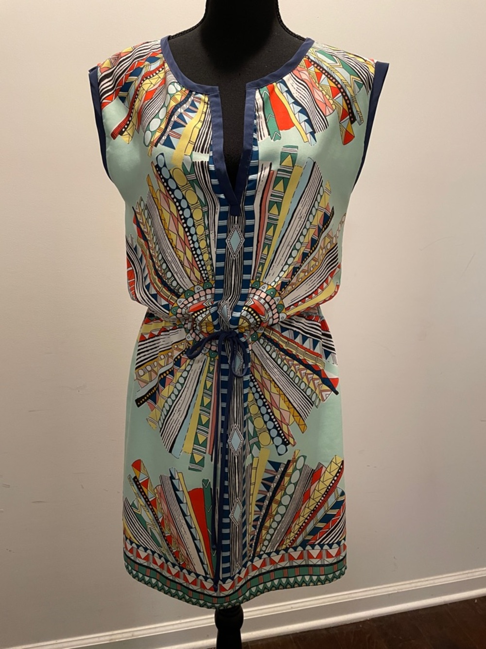 GLAM Multicolor Dress Size S Aztec Inspired Print Travel Op Art Resortwear
